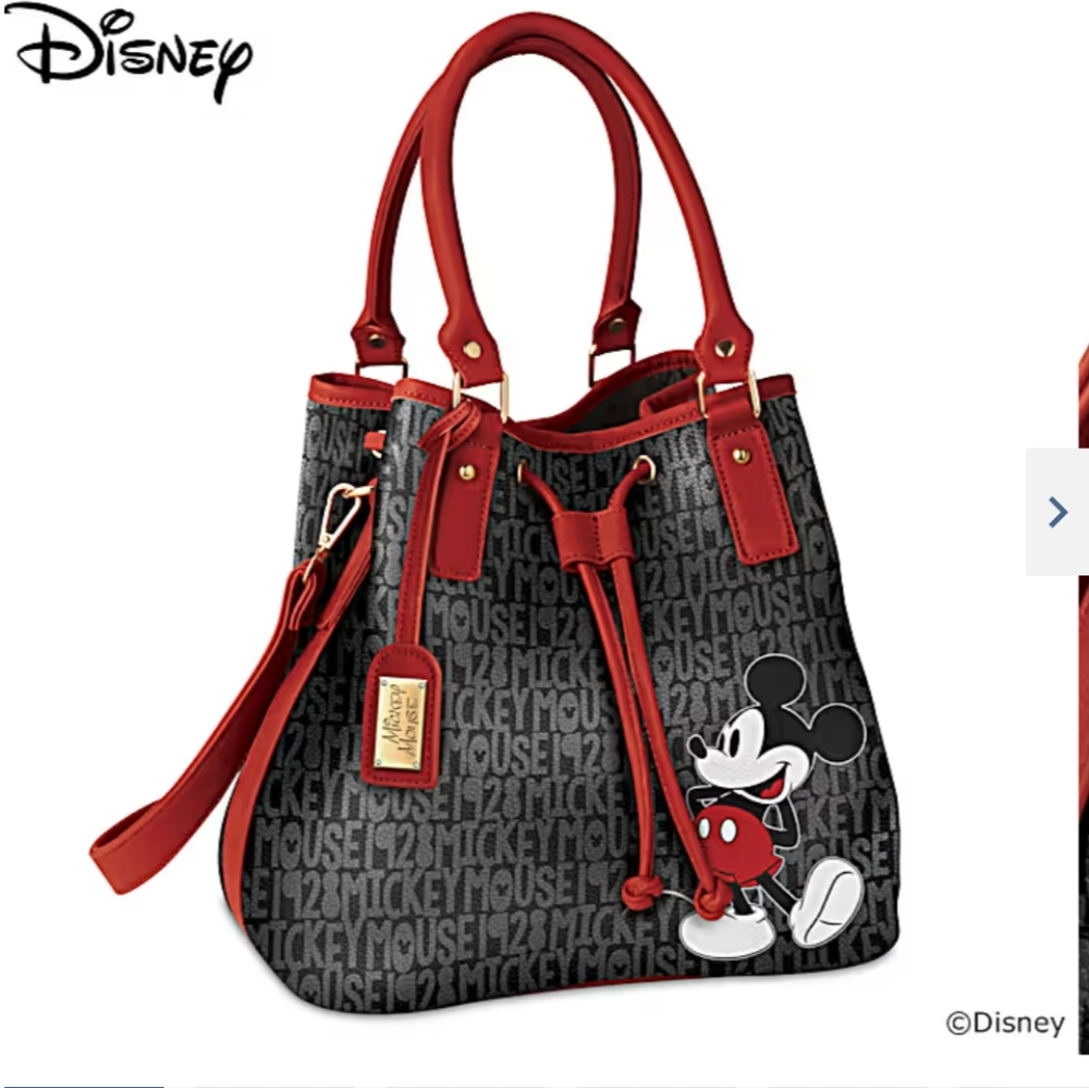 Disney Mickey Mouse Black and Red Shoulder BagFaux leather handbag with custom